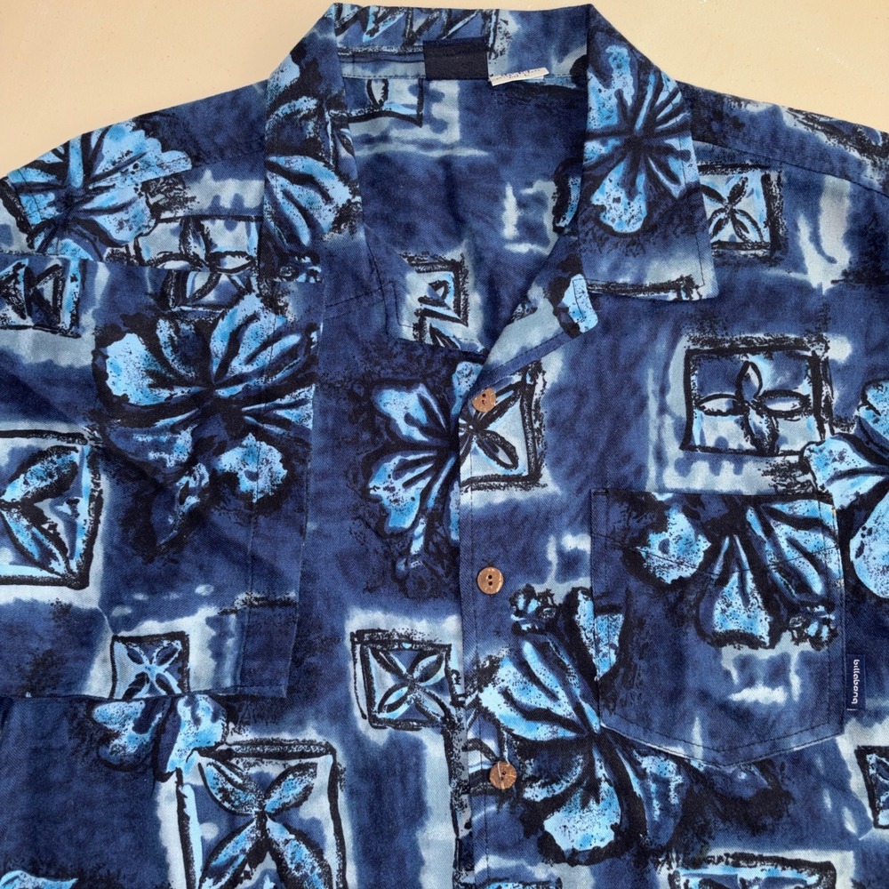 Billabong Vintage Hawaiian Shirt Blue Floral Short Sleeve Button Up Surf Y2K L